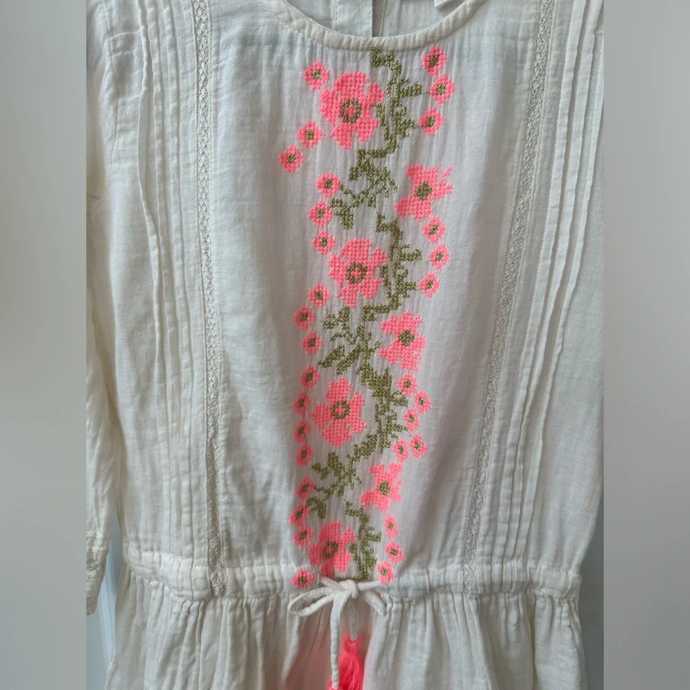 Bonheur Du Jour Paris Girls White Floral Embroidered Dress (Size 6)